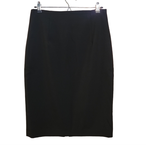 ELLEN TRACY BLACK LINED MIDI PENCIL SKIRT BACK SLIT SIZE 8 EUC - Picture 1 of 6